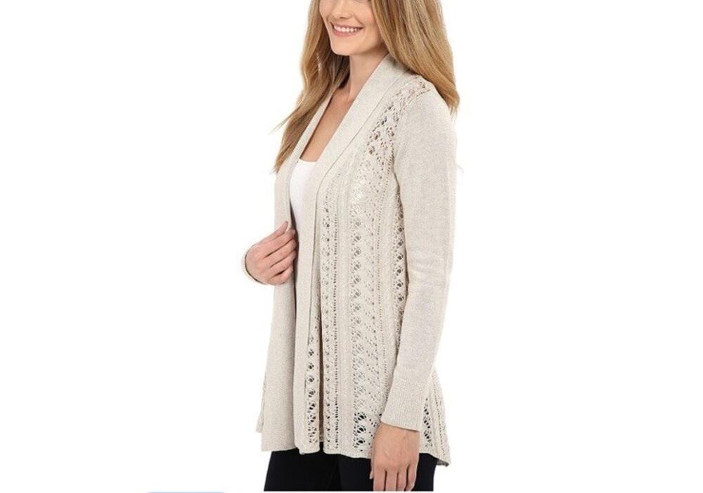 Royal Robbins Womens XS Light Khaki Open Knit Cardigan Sweater Long Sleeve Boho